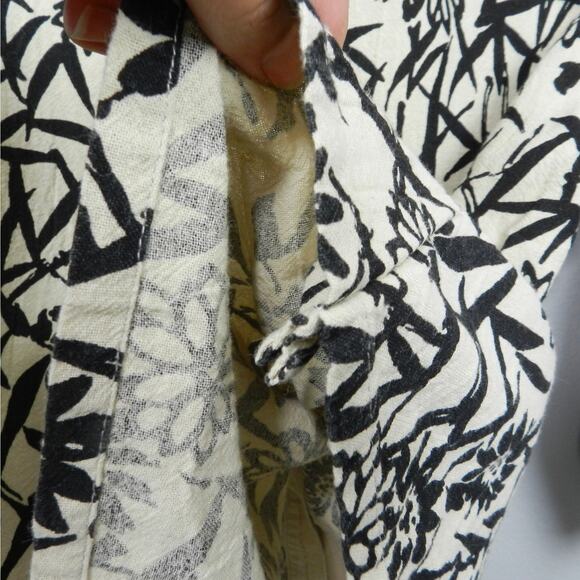 Vintage Produce Company Cotton Jacket Sz XL Beige Black Floral Boxy Button Up - Picture 4 of 9